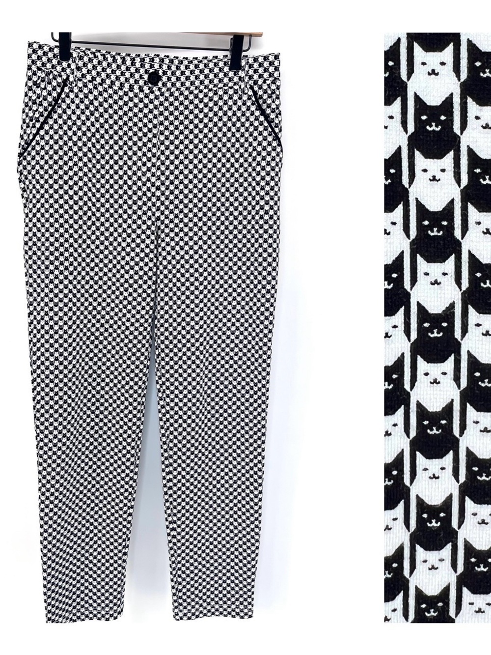 Betabrand Catstooth Straight Leg Pant Sz L Petite LP Black White Stretch Dress